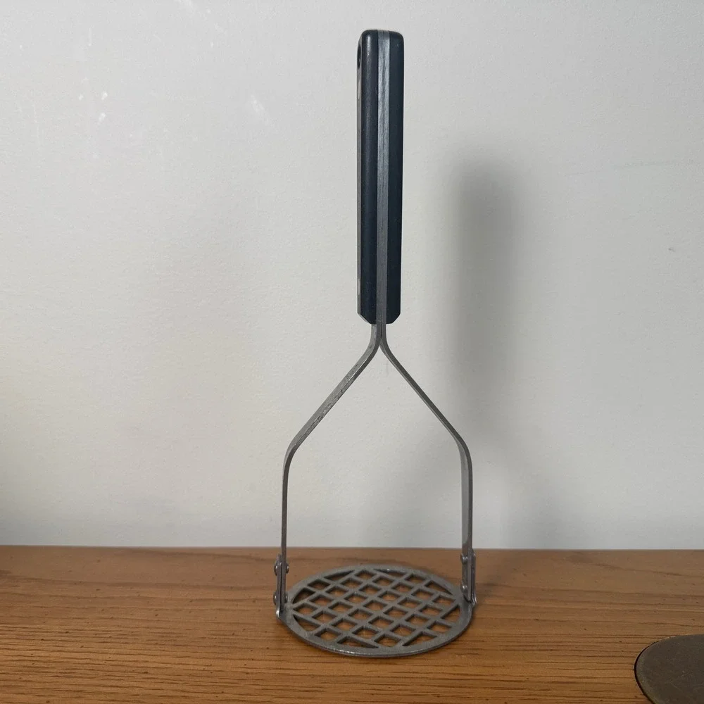 Vintage Flint Stainless‎ Steel Potato Masher Black Handle Made in USA